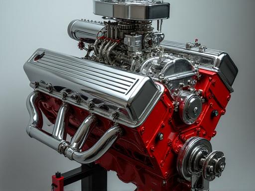 Moteur V8 entièrement restauré sur un banc d'essai